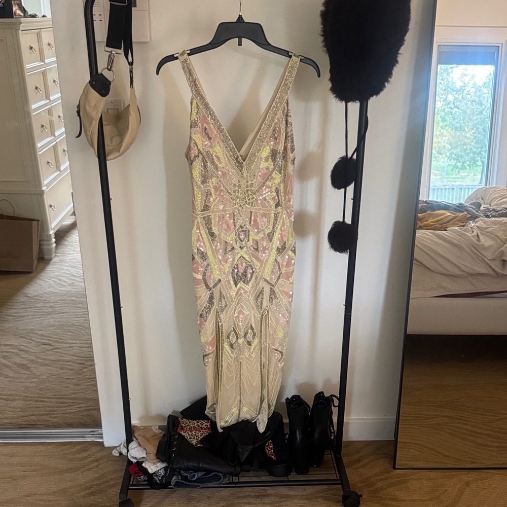 ASOS Sequin Dress in Cream and Gold